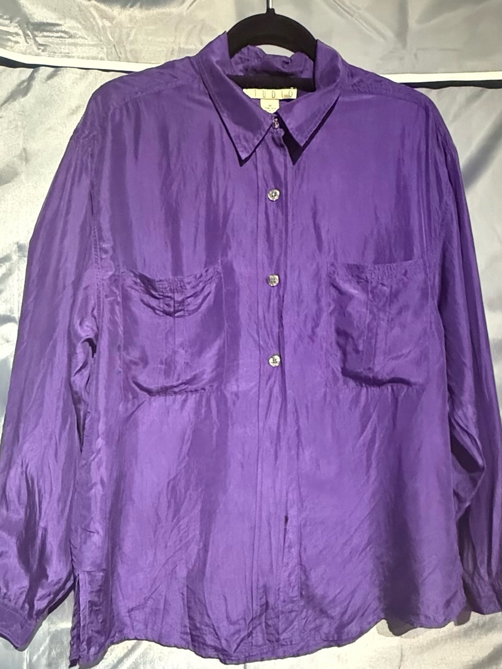 Studio Purple Button-Up Silk Blouse